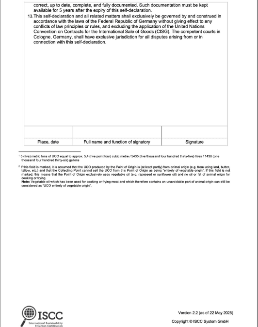 ISCC Self-Declaration UCO — page 2